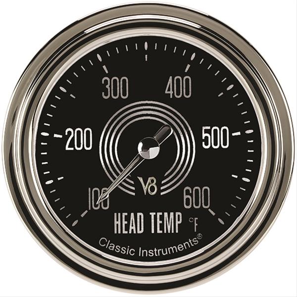 Classic Instruments V8 Speedster Series Gauges V8SR397SLC Gauge, Analog, Series, Cylinder Head Temp, 100-600 Degrees F, 2 5/8 in. Diameter, Black Face, Full Sweep, Each