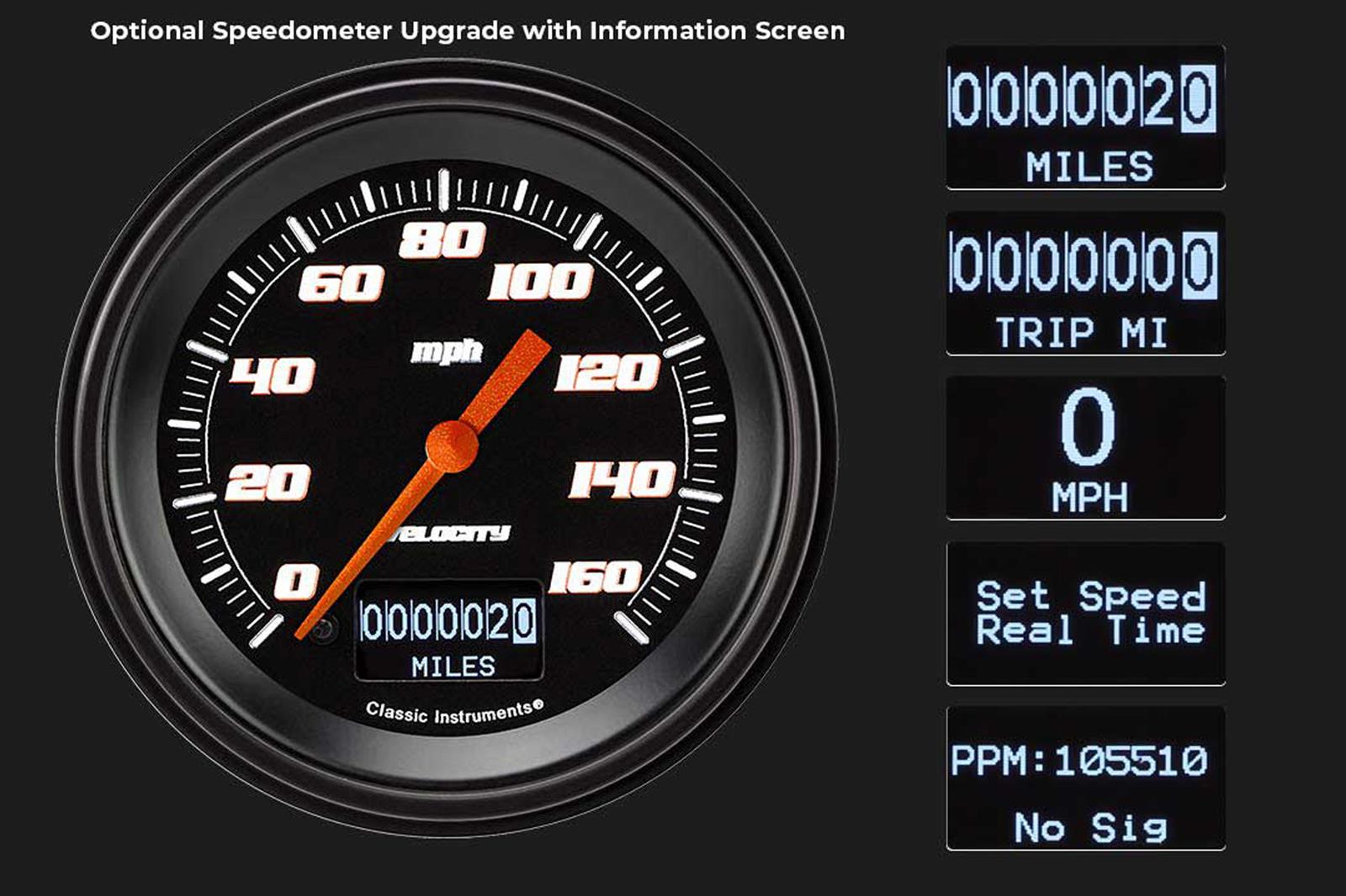 Classic Instruments Velocity Black Series Gauge Sets VS04BBLF Gauges, Series, 3 3/8 in., Speedometer, Water Temp, Oil Pressure, Voltmeter, Fuel Level, Low-Step Bezel, Flat Lens, Kit thumbnail 2