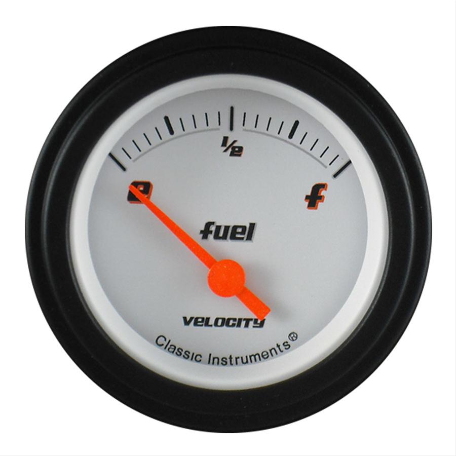 Classic Instruments Velocity Series Gauges VS09WBLF Gauge, Series, Analog, Fuel Level, Empty-Full, 2 1/8 in. Diameter, White Face, Electrical, Each