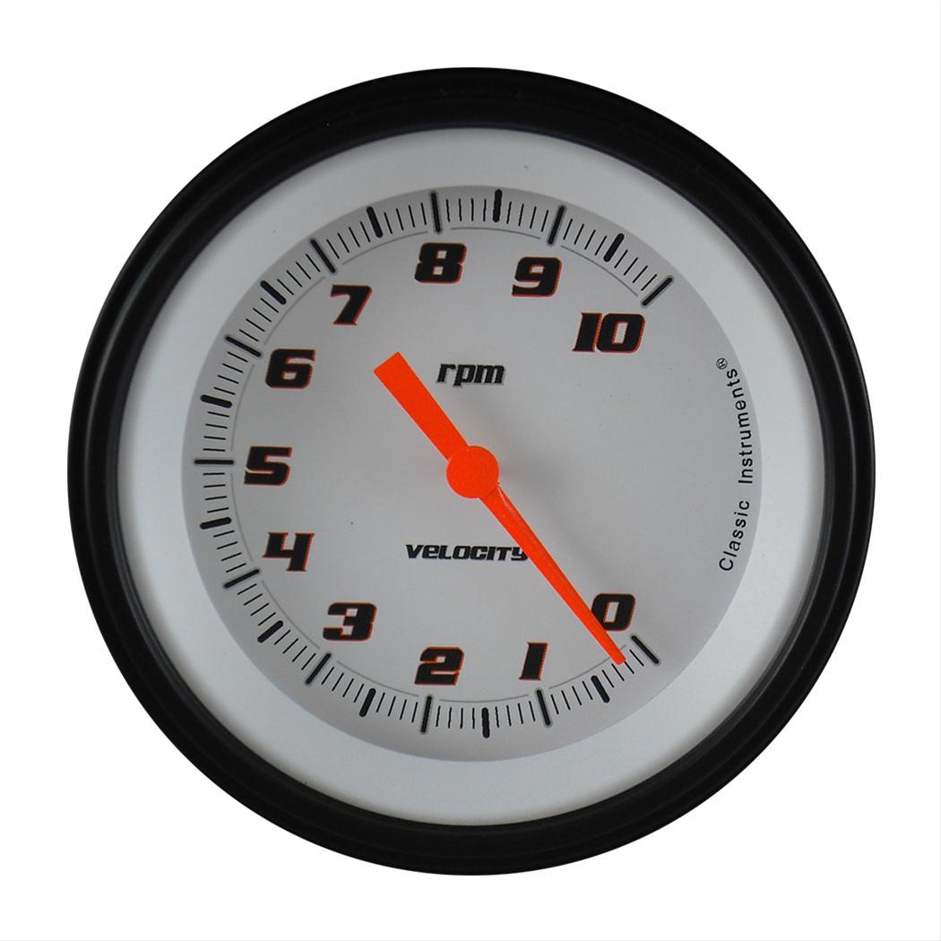 Classic Instruments Velocity Series Tachometers VS10WBLF Gauge, Velocity, Tachometer, 0-10,000 rpm, 3 3/8 in., In-dash, White Face, Analog, Electronic, V8, Each