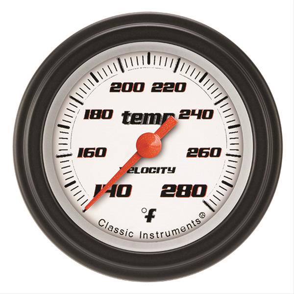 Classic Instruments Velocity Series Gauges VS126WBLF-02 Gauge, White Series, Water Temperature, 140-280 Degrees F, 2 1/8 in., Analog, Electrical, Each