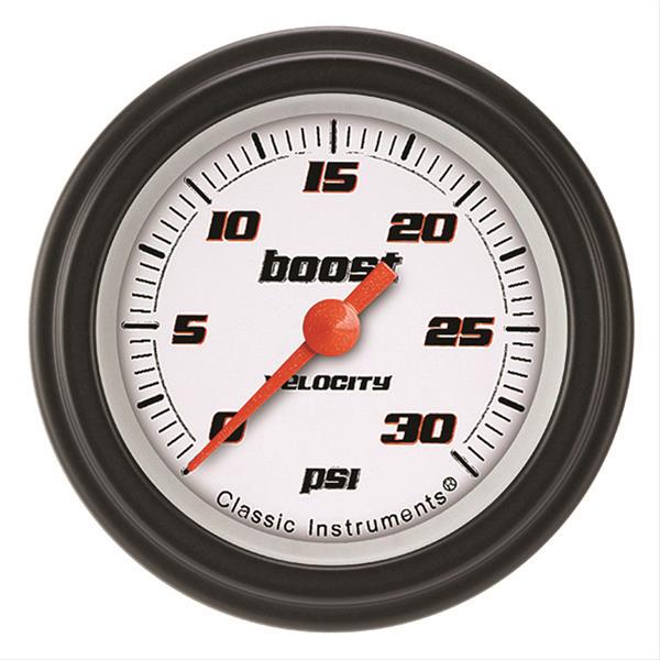 Classic Instruments Velocity Series Gauges VS142WBLF Boost Gauge, VELOCITY WHT 2" BOOST, 30psi ELECT, FULL SWEEP