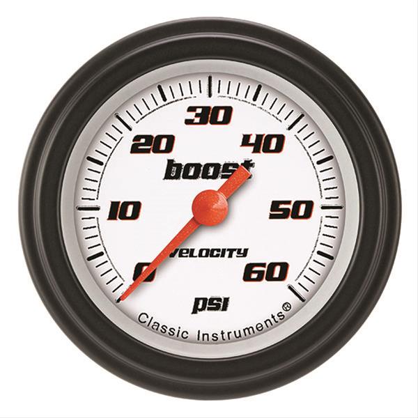 Classic Instruments Velocity Series Gauges VS143WBLF Boost Gauge, VELOCTY WHT 2" BOOST, 60psi ELECT, FULL SWEEP