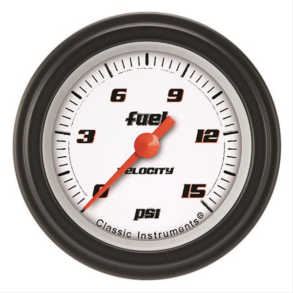 Classic Instruments Velocity Series Gauges VS145WBLF Fuel Pressure Gauge, VELOCITY WHT 2" FUEL PRS 15psi ELEC, FULL SWEEP