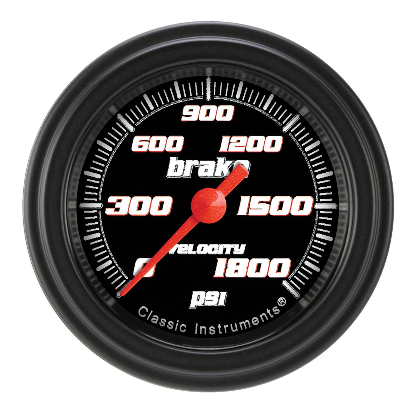 Classic Instruments Velocity Series Gauges VS167BBLF Gauges, Series, Brake Pressure, 0-1,800 psi, Analog, Electrical, 2 1/8 in., Black Face, White Numbers, Matte Black Bezel, Each