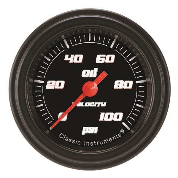 Classic Instruments Velocity Series Gauges VS181BBLF Oil Pressure Gauge, VELOCITY BLK 2" OIL PRES 100psi FULL SWEEP