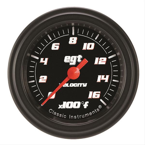 Classic Instruments Velocity Series Gauges VS198BBLF Gauge, Black Series, Pryometer, 0-1,600 Degrees F, 2 1/8 in., Analog, Electrical, Each