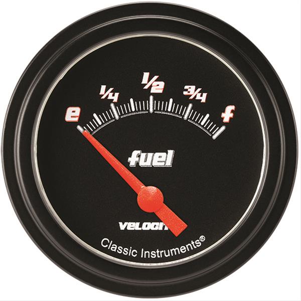 Classic Instruments Velocity Series Gauges VS209BBLF Gauge, Black Series, Fuel Level, Empty/Full, 240 Ohms/33 Ohms, 2 5/8 in., Low Step Bezel, Analog, Electrical, Each