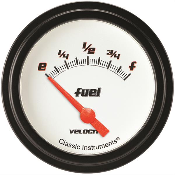 Classic Instruments Velocity Series Gauges VS211WBLF Gauge, White Series, Fuel Level, Empty/Full, 75 Ohms/10 Ohms, 2 5/8 in., Low Step Bezel, Analog, Electrical, Each