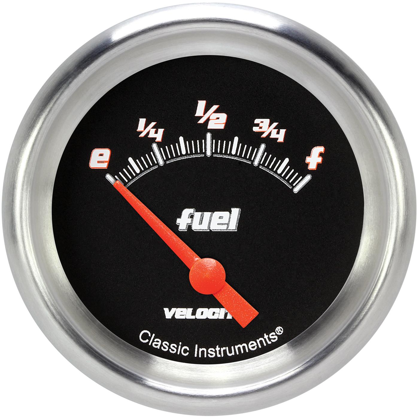 Classic Instruments Velocity Series Gauges VS214BAPF Gauges, Series, Fuel Level, Empty-Full, Analog, Electrical, 2 5/8 in., Black Face, White Numbers, 0 ohms Empty, 30 ohms Full, Each