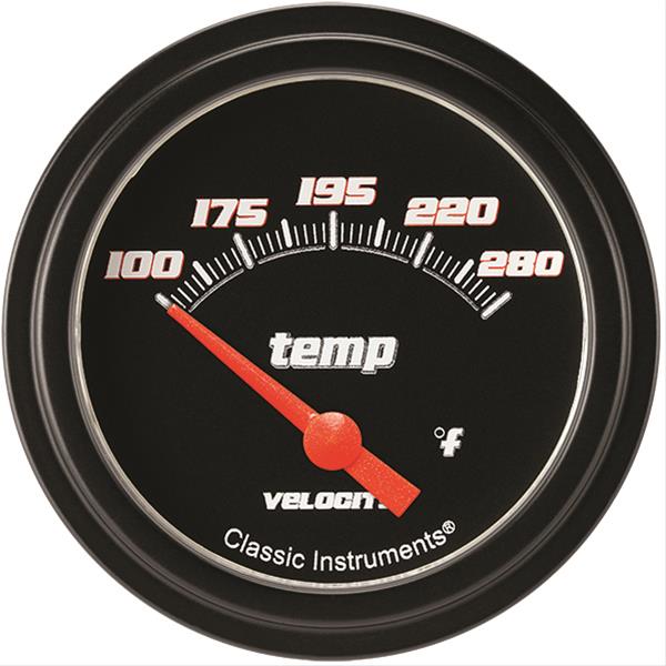 Classic Instruments Velocity Series Gauges VS226BBLF-08 Gauge, Black Series, Water Temperature, 100-280 Degrees F, 2 5/8 in., Low Step Bezel, Analog, Electrical, Each