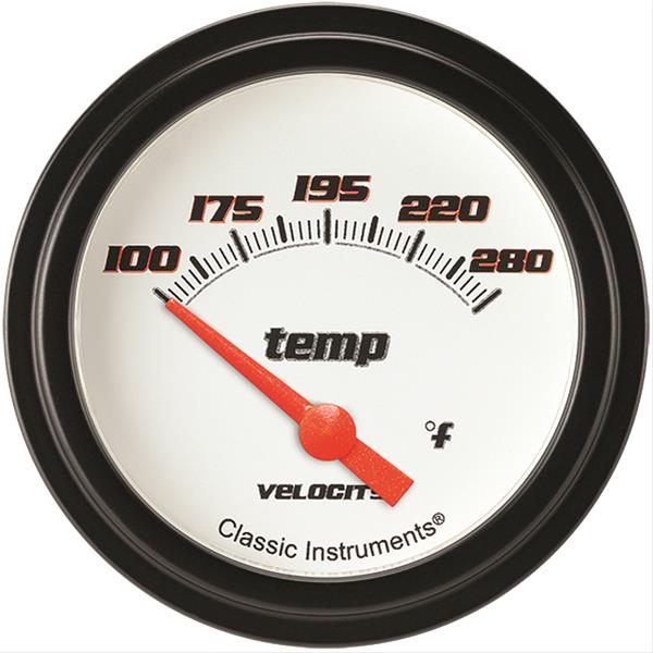 Classic Instruments Velocity Series Gauges VS226WBLF-08 Gauge, White Series, Water Temperature, 100-280 Degrees F, 2 5/8 in., Low Step Bezel, Analog, Electrical, Each
