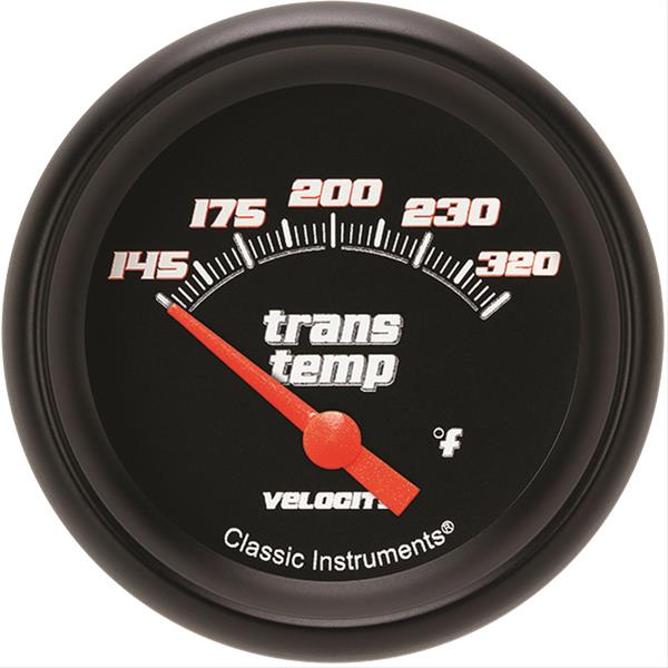 Classic Instruments Velocity Series Gauges VS227BBPF Gauge, Black Series, Transmission Temperature, 145-320 Degrees F, 2 5/8 in., Performance Bezel, Analog, Electrical, Each