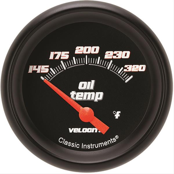 Classic Instruments Velocity Series Gauges VS228BBPF Gauge, Black Series, Oil Temperature, 145-320 Degrees F, 2 5/8 in., Performance Bezel, Analog, Electrical, Each