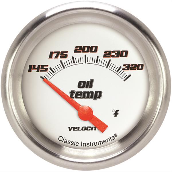Classic Instruments Velocity Series Gauges VS228WAPF Gauge, White Series, Oil Temperature, 145-320 Degrees F, 2 5/8 in., Performance Bezel, Analog, Electrical, Each
