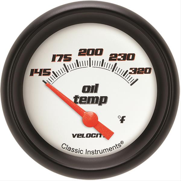 Classic Instruments Velocity Series Gauges VS228WBPF Gauge, White Series, Oil Temperature, 145-320 Degrees F, 2 5/8 in., Performance Bezel, Analog, Electrical, Each
