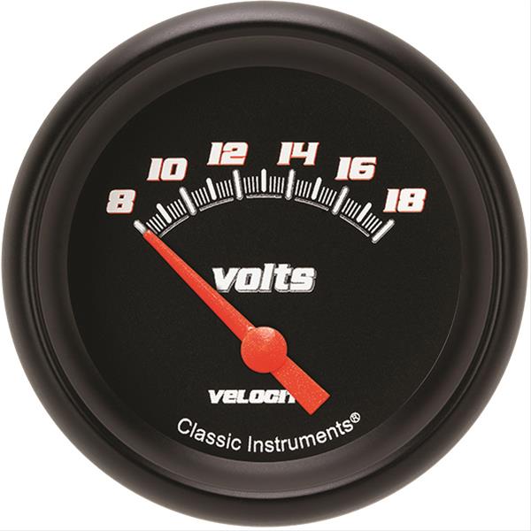 Classic Instruments Velocity Series Gauges VS230BBPF Gauge, Black Series, Voltmeter, 8-18 V, 2 5/8 in., Performance Bezel, Analog, Electrical, Each