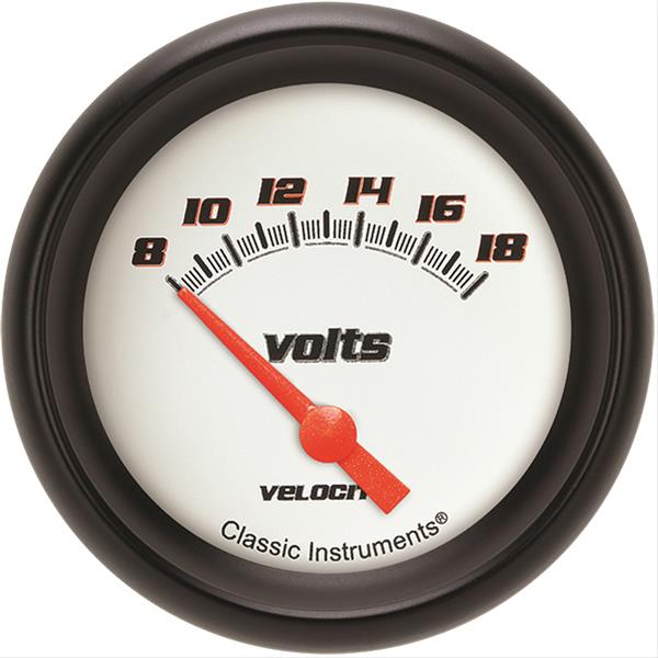 Classic Instruments Velocity Series Gauges VS230WBPF Gauge, White Series, Voltmeter, 8-18 V, 2 5/8 in., Performance Bezel, Analog, Electrical, Each