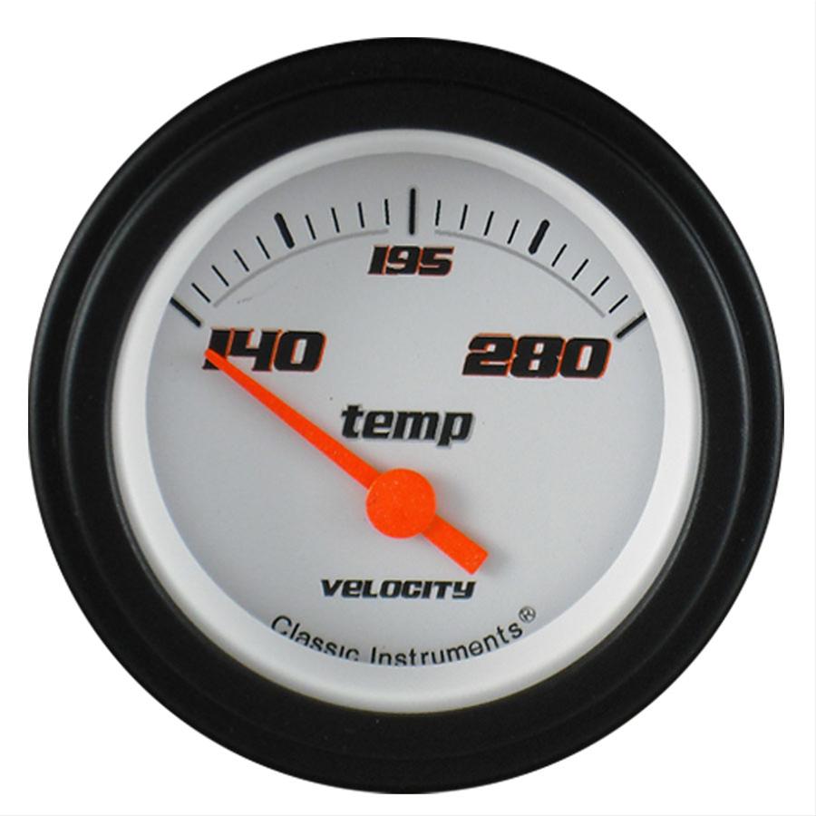 Classic Instruments Velocity Series Gauges VS26WBLF Gauge, Series, Analog, Water Temperature, 140-280 degrees F, 2 1/8 in., White Face, Electrical, Each