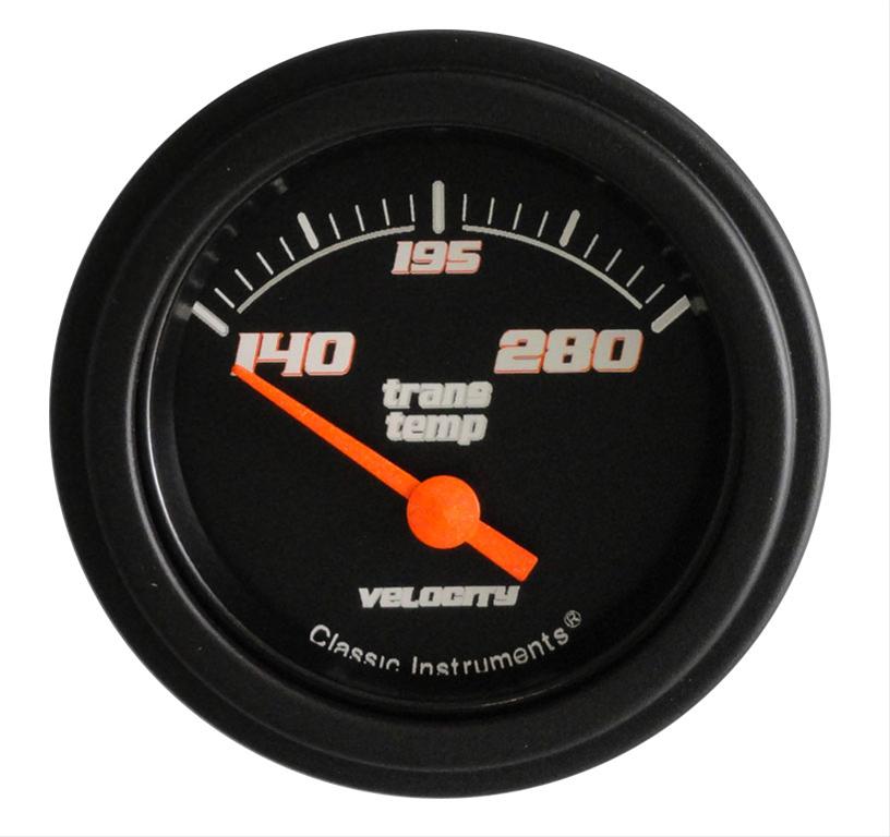 Classic Instruments Velocity Series Gauges VS27BBLF Gauge, Series, Analog, Transmission Temperature, 140-280 degrees F, 2 1/8 in., White Face, Electrical