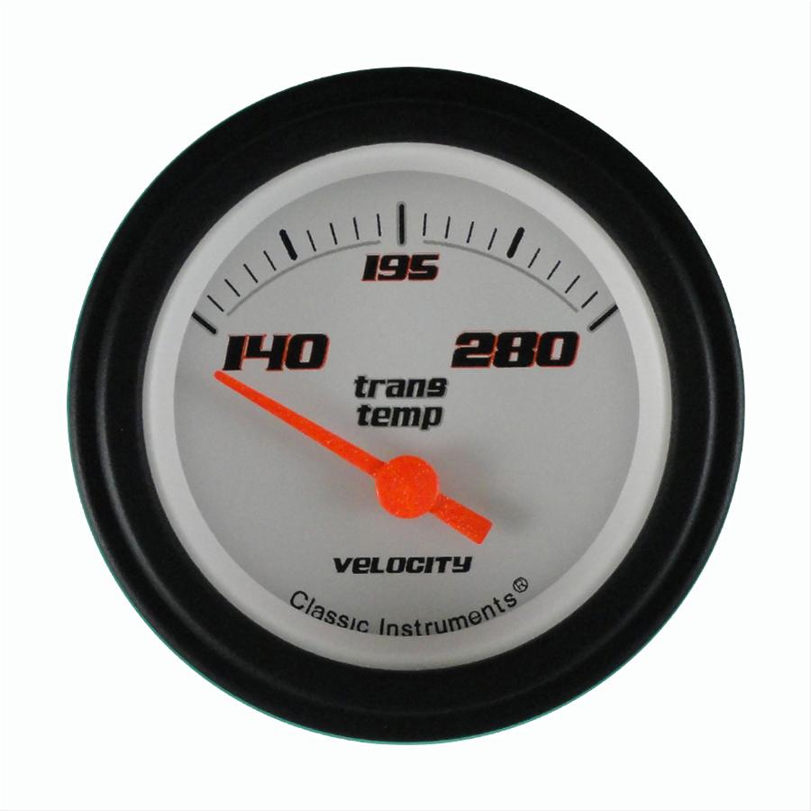Classic Instruments Velocity Series Gauges VS27WBLF Gauge, Series, Analog, Transmission Temperature, 140-280 degrees F, 2 1/8 in., Black Face, Electrical