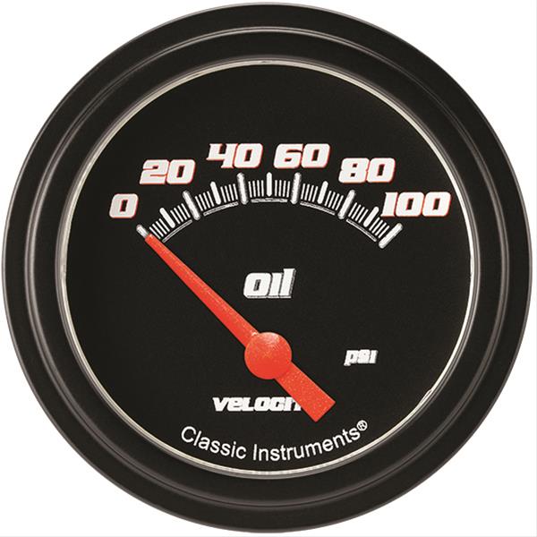 Classic Instruments Velocity Series Gauges VS281BBLF Gauge, Black Series, Oil Pressure, 0-100 PSI, 2 5/8 in., Low Step Bezel, Analog, Electrical, Each