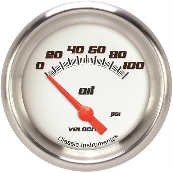 Classic Instruments Velocity Series Gauges VS281WAPF Gauge, White Series, Oil Pressure, 0-100 PSI, 2 5/8 in., Performance Bezel, Analog, Electrical, Each
