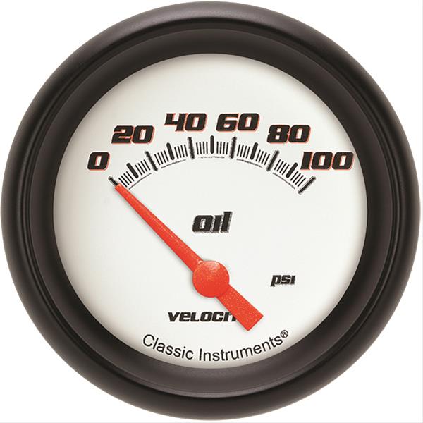 Classic Instruments Velocity Series Gauges VS281WBPF Gauge, White Series, Oil Pressure, 0-100 PSI, 2 5/8 in., Performance Bezel, Analog, Electrical, Each
