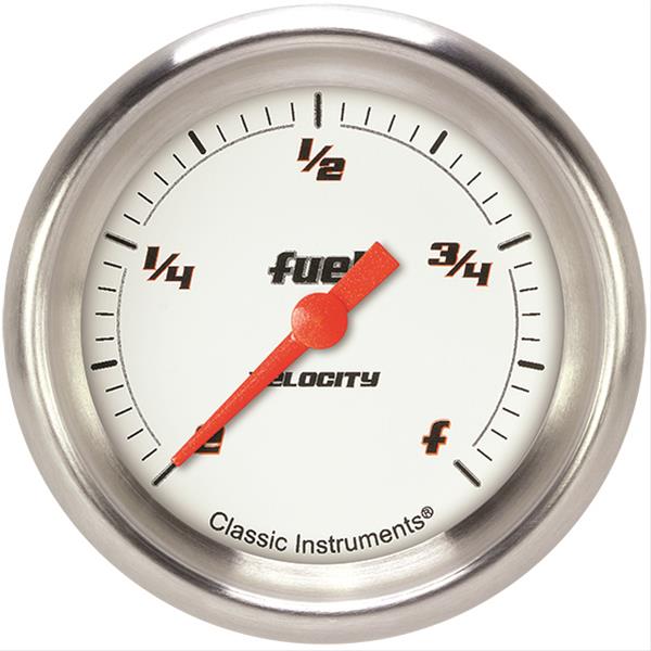 Classic Instruments Velocity Series Gauges VS309WAPF Gauge, White Series, Fuel Level, Programmable, 2 5/8 in., Performance Bezel, Analog, Electrical, Each