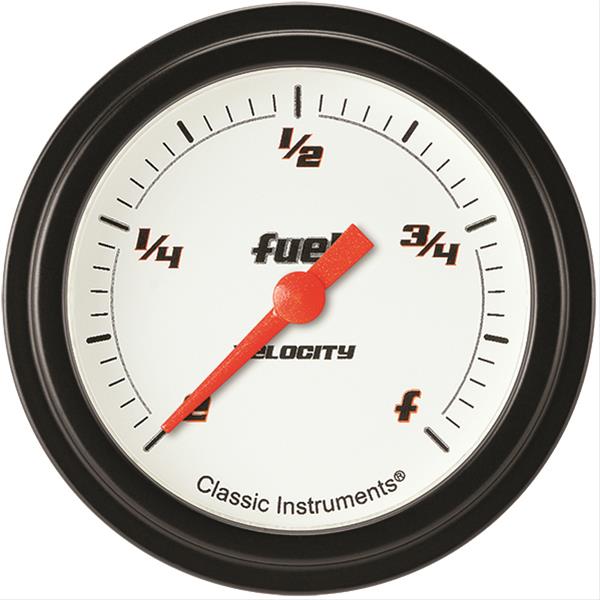 Classic Instruments Velocity Series Gauges VS309WBLF Gauge, White Series, Fuel Level, Programmable, 2 5/8 in., Low Step Bezel, Analog, Electrical, Each