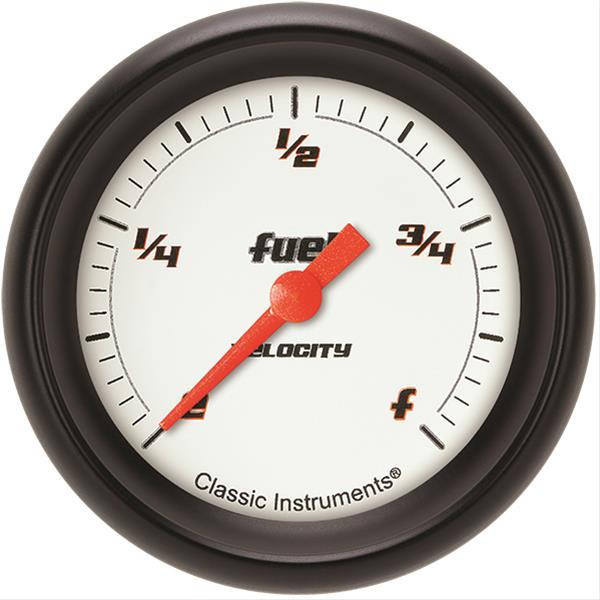 Classic Instruments Velocity Series Gauges VS309WBPF Gauge, White Series, Fuel Level, Programmable, 2 5/8 in., Performance Bezel, Analog, Electrical, Each