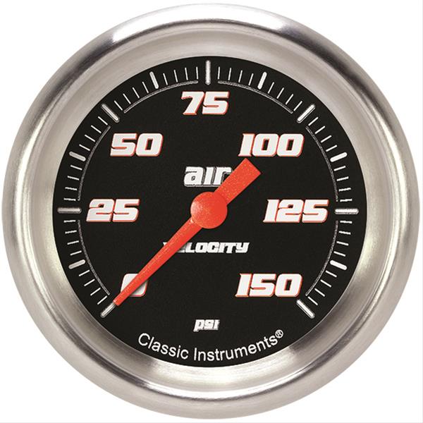 Classic Instruments Velocity Series Gauges VS318BAPF Gauge, Black Series, Air Pressure, 0-150 PSI, 2 5/8 in., Performance Bezel, Analog, Electrical, Each