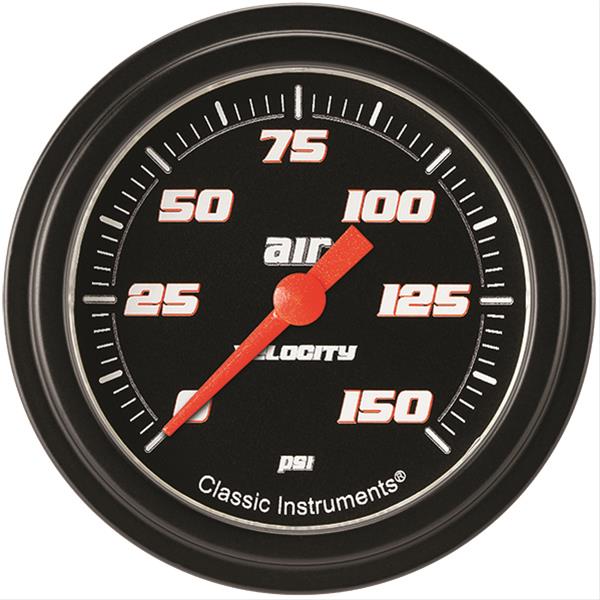 Classic Instruments Velocity Series Gauges VS318BBLF Gauge, Black Series, Air Pressure, 0-150 PSI, 2 5/8 in., Low Step Bezel, Analog, Electrical, Each