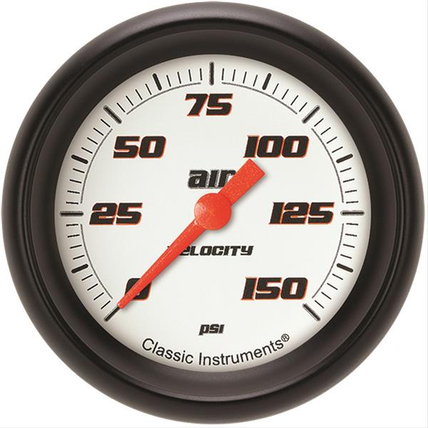 Classic Instruments Velocity Series Gauges VS318WBPF Gauge, White Series, Air Pressure, 0-150 PSI, 2 5/8 in., Performance Bezel, Analog, Electrical, Each