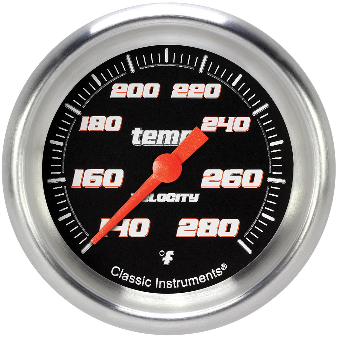 Classic Instruments Velocity Series Gauges VS326BAPF-02 Gauges, Series, Water Temperature, 140-280 degrees F, Analog, Electrical, 2 5/8 in., Black Face, White Numbers, 1/8 in. NPT Thread, Each