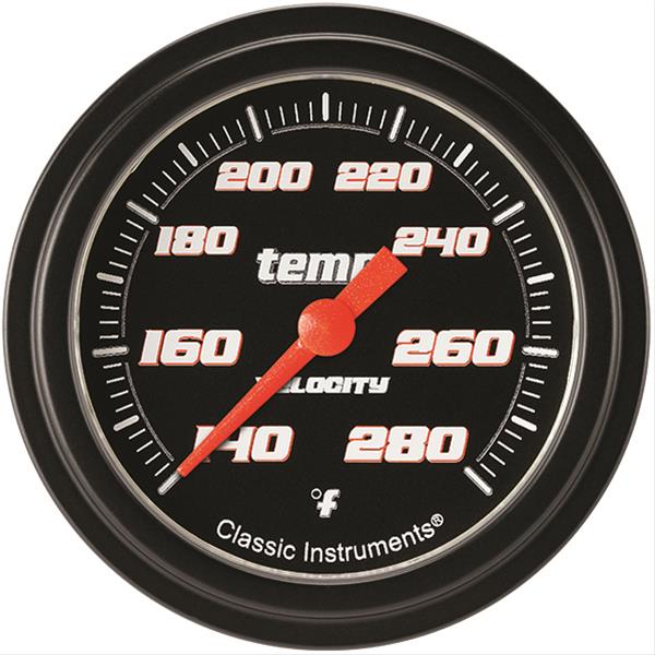 Classic Instruments Velocity Series Gauges VS326BBLF-04 Gauge, Black Series, Water Temperature, 140-280 Degrees F, 2 5/8 in., Low Step Bezel, Analog, Electrical, Each