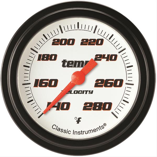 Classic Instruments Velocity Series Gauges VS326WBLF-02 Gauges, Series, Water Temperature, 140-280 degrees F, Analog, Electrical, 2 5/8 in., White Face, Black Numbers, 1/8 in. NPT Thread, Each