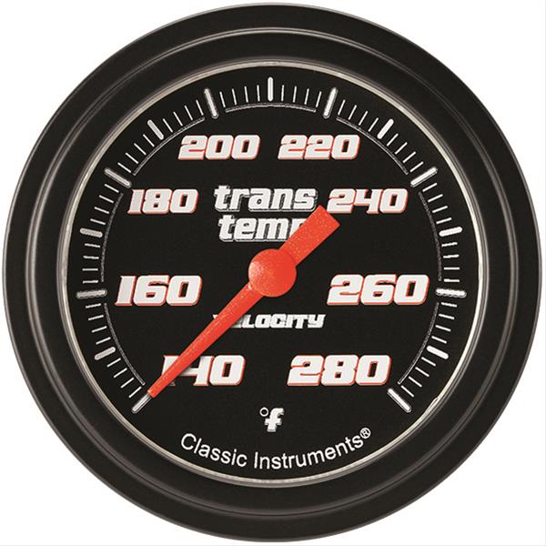 Classic Instruments Velocity Series Gauges VS327BBLF Gauge, Black Series, Transmission Temperature, 140-280 Degrees F, 2 5/8 in., Low Step Bezel, Analog, Electrical, Each