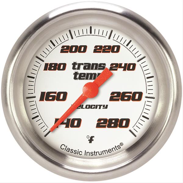 Classic Instruments Velocity Series Gauges VS327WAPF Gauge, White Series, Transmission Temperature, 140-280 Degrees F, 2 5/8 in., Performance Bezel, Analog, Electrical, Each
