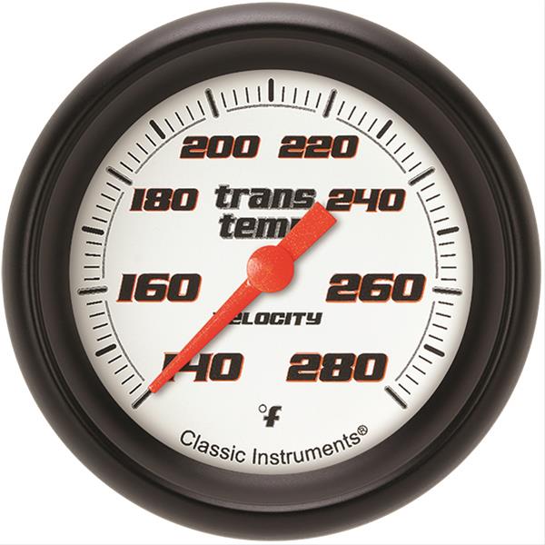 Classic Instruments Velocity Series Gauges VS327WBPF Gauge, White Series, Transmission Temperature, 140-280 Degrees F, 2 5/8 in., Performance Bezel, Analog, Electrical, Each