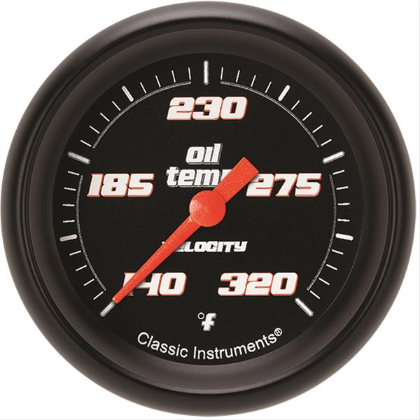 Classic Instruments Velocity Series Gauges VS328BBPF Gauge, Black Series, Oil Temperature, 140-320 Degrees F, 2 5/8 in., Performance Bezel, Analog, Electrical, Each