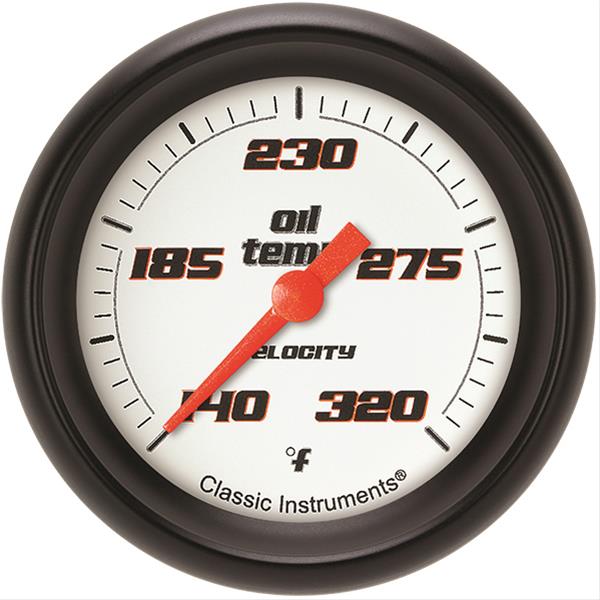 Classic Instruments Velocity Series Gauges VS328WBPF Gauge, White Series, Oil Temperature, 140-320 Degrees F, 2 5/8 in., Performance Bezel, Analog, Electrical, Each