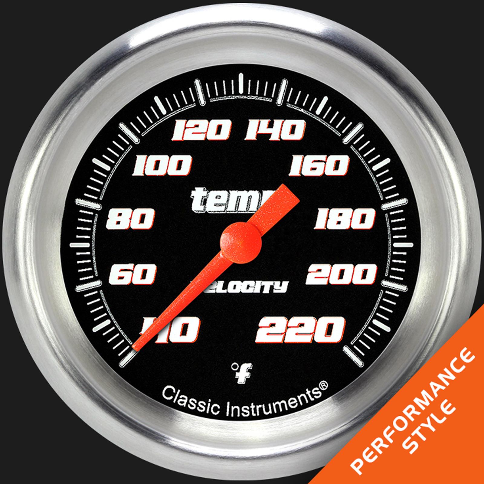 Classic Instruments Velocity Series Gauges VS329BAPF Gauge, Analog, Series, Stock Eliminator Temp, 40-220 Degrees F, 2 5/8 in. Diameter, Black Face, Full Sweep, Each