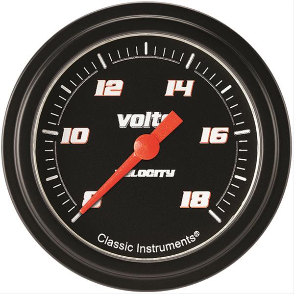 Classic Instruments Velocity Series Gauges VS330BBLF Gauge, Black Series, Voltmeter, 8-18 V, 2 5/8 in., Low Step Bezel, Analog, Electrical, Each