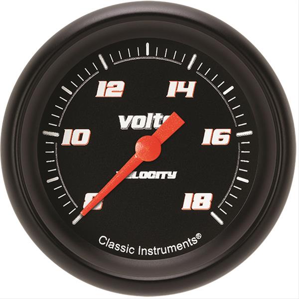 Classic Instruments Velocity Series Gauges VS330BBPF Gauge, Black Series, Voltmeter, 8-18 V, 2 5/8 in., Performance Bezel, Analog, Electrical, Each