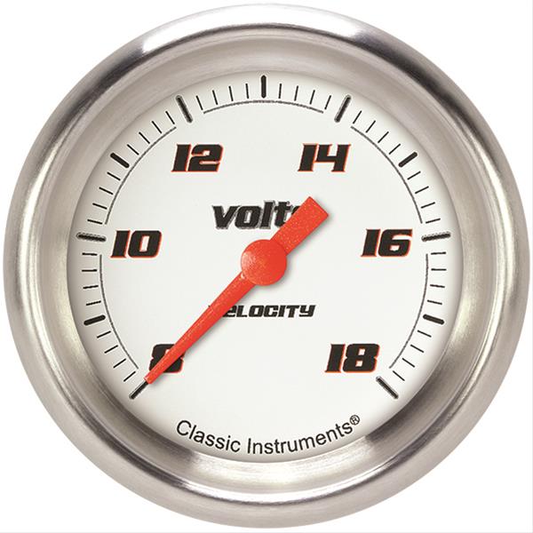 Classic Instruments Velocity Series Gauges VS330WAPF Gauge, White Series, Voltmeter, 8-18 V, 2 5/8 in., Performance Bezel, Analog, Electrical, Each
