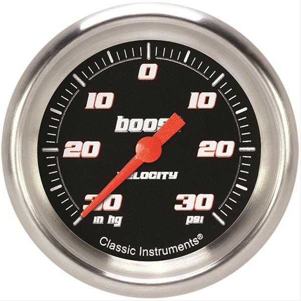Classic Instruments Velocity Series Gauges VS341BAPF Gauge, Black Series, Boost/Vacuum, 30 in. Hg/30 psi, 2 5/8 in., Performance Bezel, Analog, Electrical, Each
