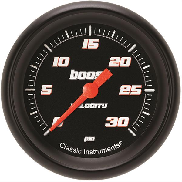 Classic Instruments Velocity Series Gauges VS342BBPF Gauge, Black Series, Boost Pressure, 0-30 PSI, 2 5/8 in., Performance Bezel, Analog, Electrical, Each