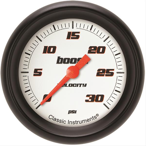 Classic Instruments Velocity Series Gauges VS342WBPF Gauge, White Series, Boost Pressure, 0-30 PSI, 2 5/8 in., Performance Bezel, Analog, Electrical, Each