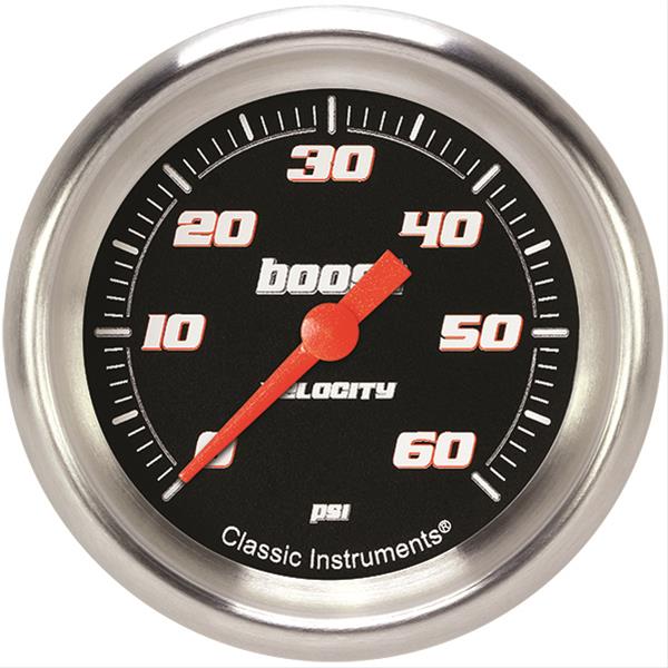 Classic Instruments Velocity Series Gauges VS343BAPF Gauge, Black Series, Boost Pressure, 0-60 PSI, 2 5/8 in., Performance Bezel, Analog, Electrical, Each